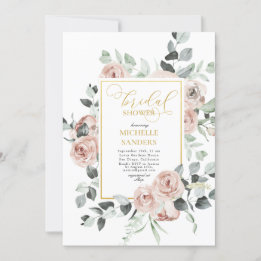 Watercolor Eucalyptus Dusty Rose Bridal Shower  Invitation
