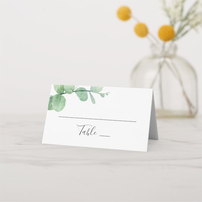 Watercolor eucalyptus. Elegant greenery wedding Place Card (Front)