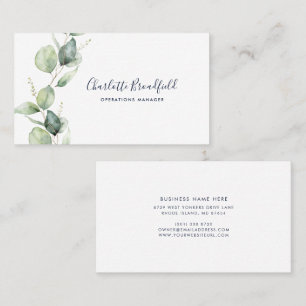 Watercolor Eucalyptus Elegant Script Professional Business Card