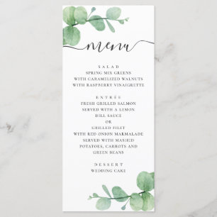 Watercolor eucalyptus. Elegant script wedding Menu