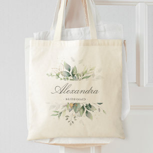 Watercolor Eucalyptus Elegant Wedding Bridesmaid Tote Bag