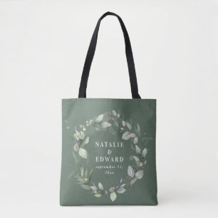 Watercolor eucalyptus elegant wedding party favour tote bag