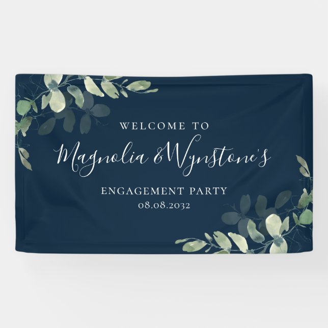 Watercolor Eucalyptus Engagement Party Welcome Banner (Horizontal)