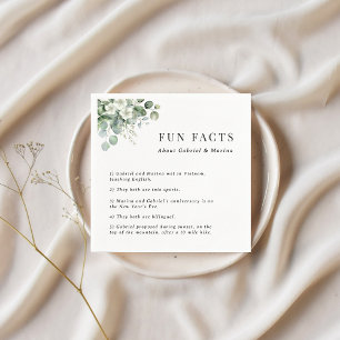Watercolor Eucalyptus Floral 5 Fun Facts Wedding Napkin
