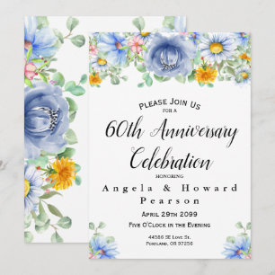 Watercolor Eucalyptus Floral 60th Anniversary Invitation