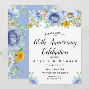 Watercolor Eucalyptus Floral 60th Anniversary Invitation