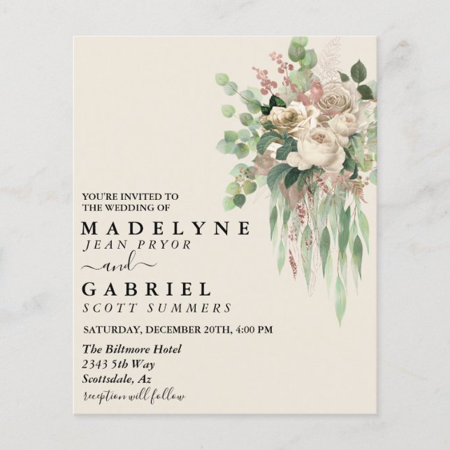 Watercolor Eucalyptus Floral Cream Elegant  (Front)