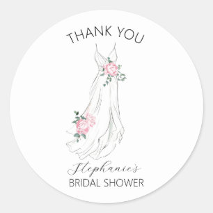 Watercolor Eucalyptus Floral Dress Bridal Shower  Classic Round Sticker