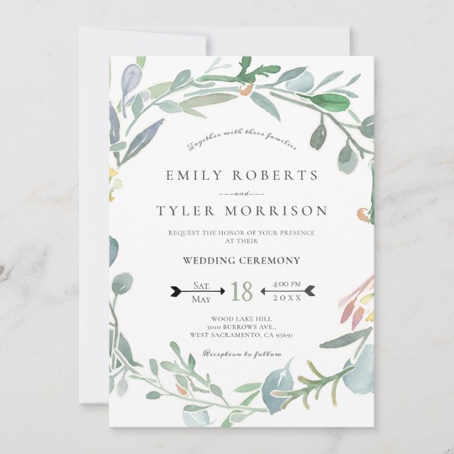 Watercolor Eucalyptus Floral Greenery Wedding Invitation (Front)