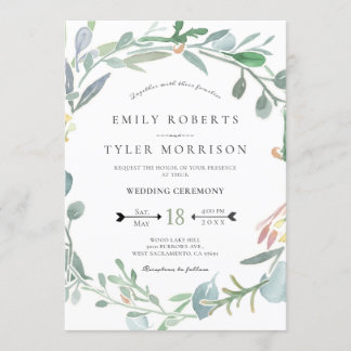 Watercolor Eucalyptus Floral Greenery Wedding Invitation