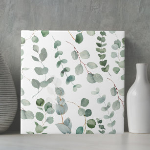 Watercolor Eucalyptus Floral Pattern Tile