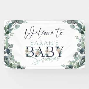 Watercolor Eucalyptus Floral Welcome Baby Shower Banner