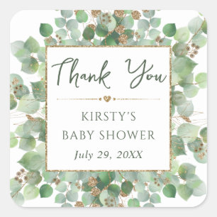 Watercolor Eucalyptus Foliage Baby Shower Square Sticker
