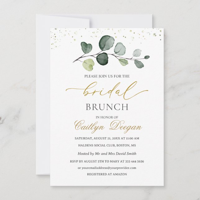 Watercolor Eucalyptus Foliage Bridal Brunch Invitation (Front)
