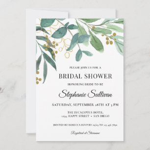 Watercolor Eucalyptus Foliage Bridal Shower Invita Invitation
