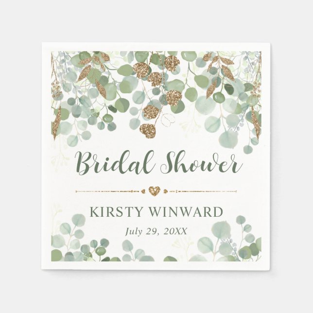 Watercolor Eucalyptus Foliage Bridal Shower Napkin (Front)