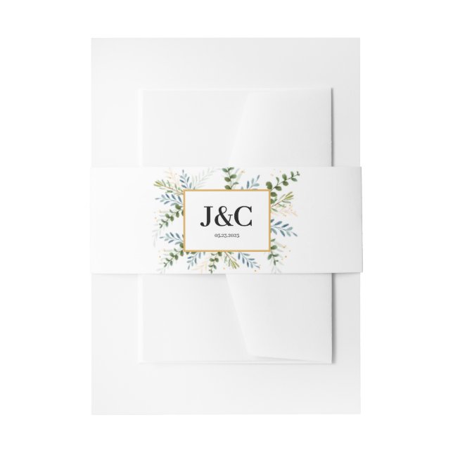 Watercolor Eucalyptus foliage Invitation Belly Band (Front Example)