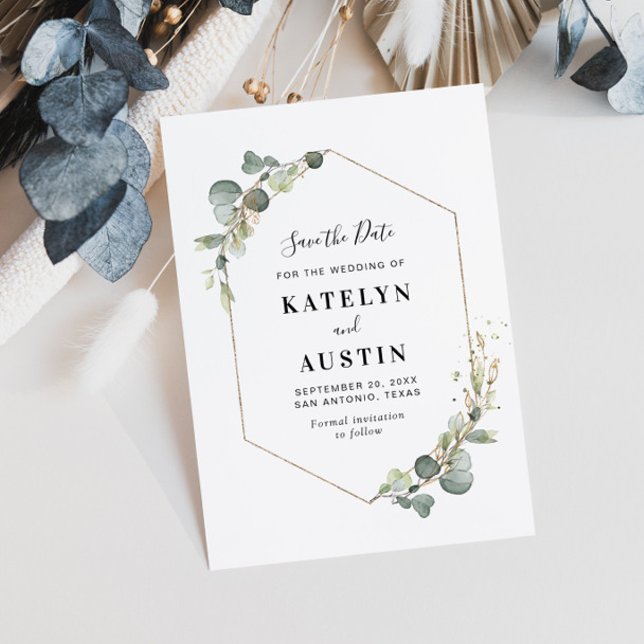 watercolor eucalyptus foliage save the date card (Creator Uploaded)