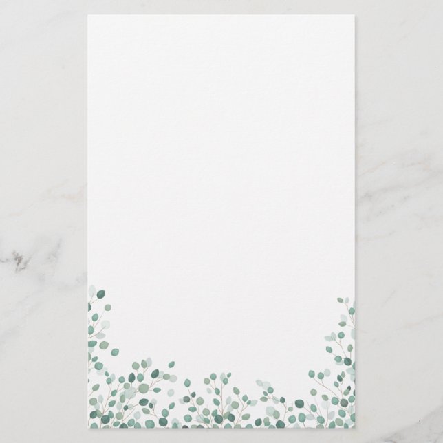 Watercolor Eucalyptus Foliage  Stationery (Front)