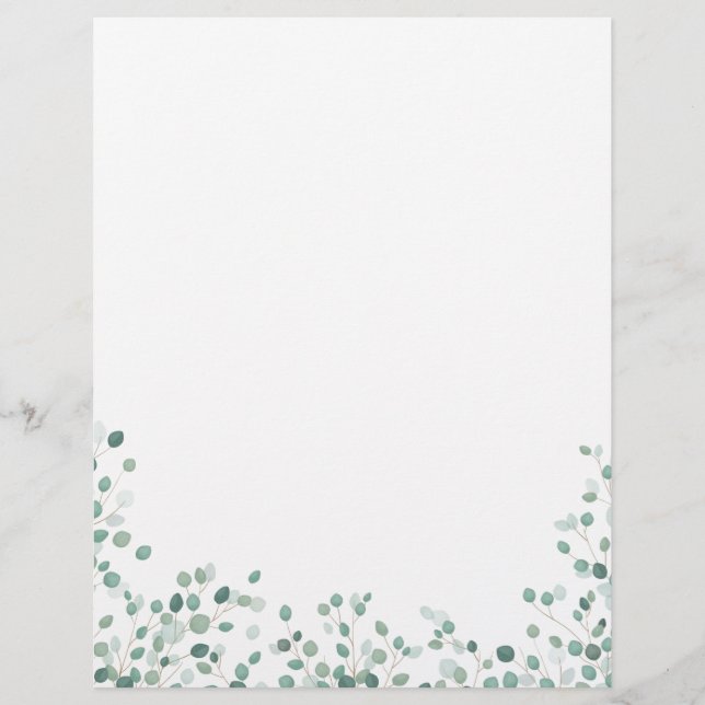 Watercolor Eucalyptus Foliage  Stationery Custom Letterhead (Front)
