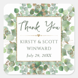Watercolor Eucalyptus Foliage Wedding Square Sticker