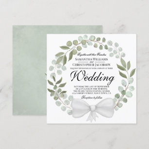 Watercolor Eucalyptus & Foliage Wreath Wedding Invitation