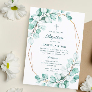 Watercolor Eucalyptus Frame Elegant Baptism  Invitation