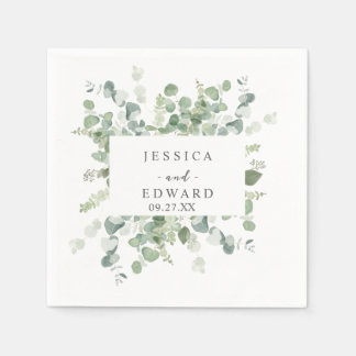 watercolor eucalyptus frame napkin