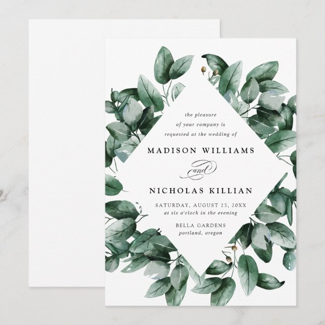 Watercolor Eucalyptus | Frame Wedding Invitation (Front/Back)