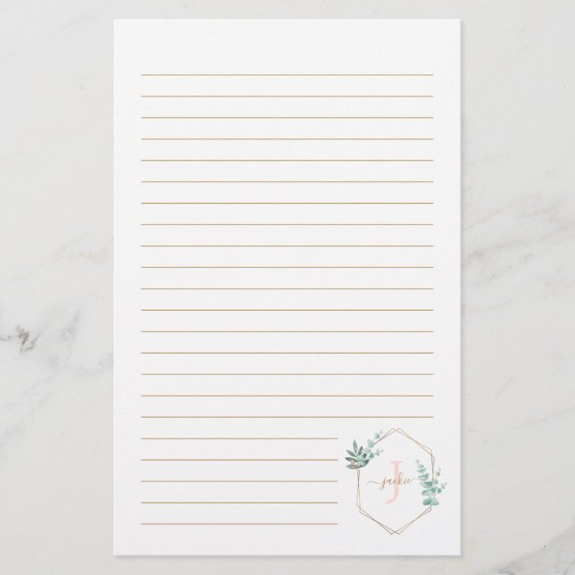 Watercolor Eucalyptus Framed Monogram Stationery (Front)