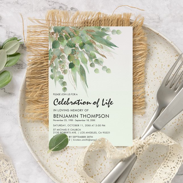 Watercolor Eucalyptus Funeral Celebration of Life  Invitation (Creator Uploaded)