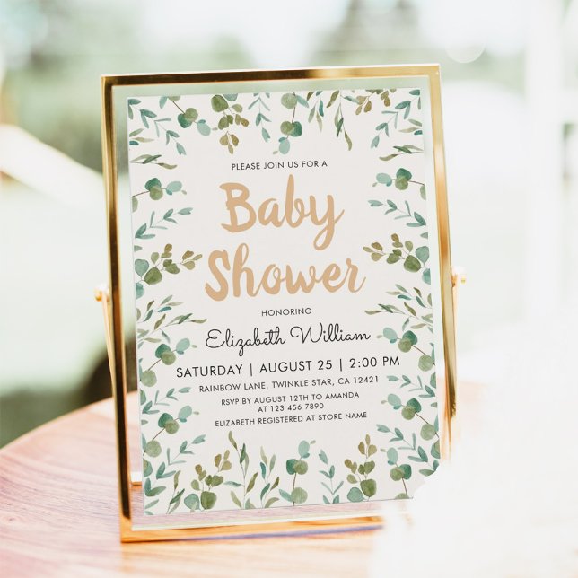 Watercolor Eucalyptus Gender Neutral Baby Shower  Invitation (Creator Uploaded)