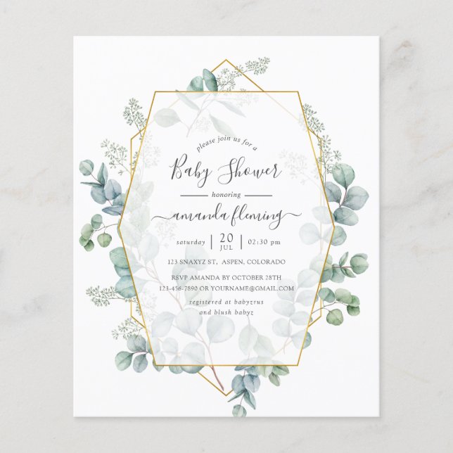 Watercolor Eucalyptus Geometric Baby Shower Flyer (Front)