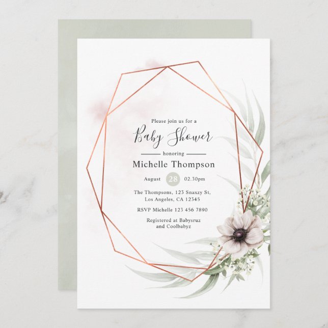 Watercolor Eucalyptus Geometric Baby Shower Invitation (Front/Back)