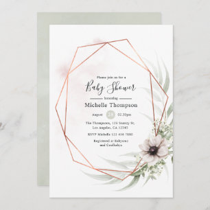 Watercolor Eucalyptus Geometric Baby Shower Invitation