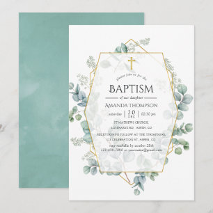 Watercolor Eucalyptus Geometric Baptism Invitation
