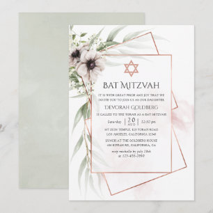 Watercolor Eucalyptus Geometric Bat Mitzvah Invitation