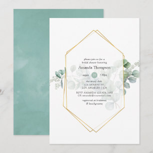 Watercolor Eucalyptus Geometric Bridal Shower Invitation