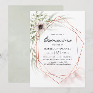 Watercolor Eucalyptus Geometric Quinceañera Invitation