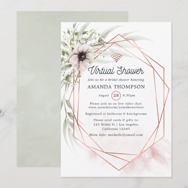 Watercolor Eucalyptus Geometric Virtual Shower Invitation (Front/Back)