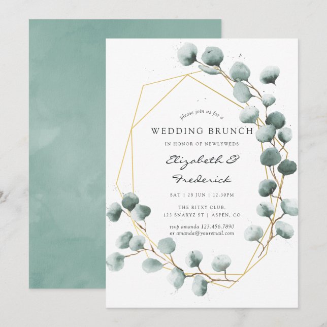Watercolor Eucalyptus Geometric Wedding Brunch Invitation (Front/Back)