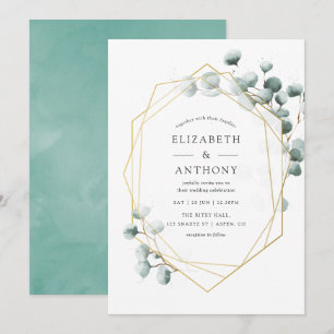 Watercolor Eucalyptus Geometric Wedding Invitation