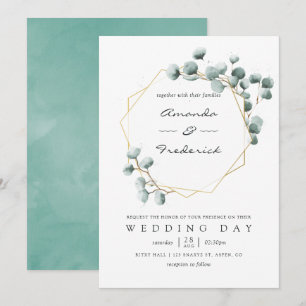 Watercolor Eucalyptus Geometric Wedding Invitation