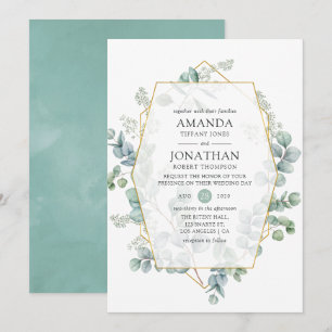 Watercolor Eucalyptus Geometric Wedding Invitation