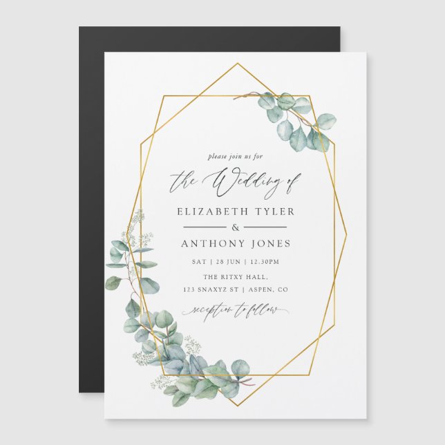 Watercolor Eucalyptus Geometric Wedding Magnetic Invitation (Front/Back)