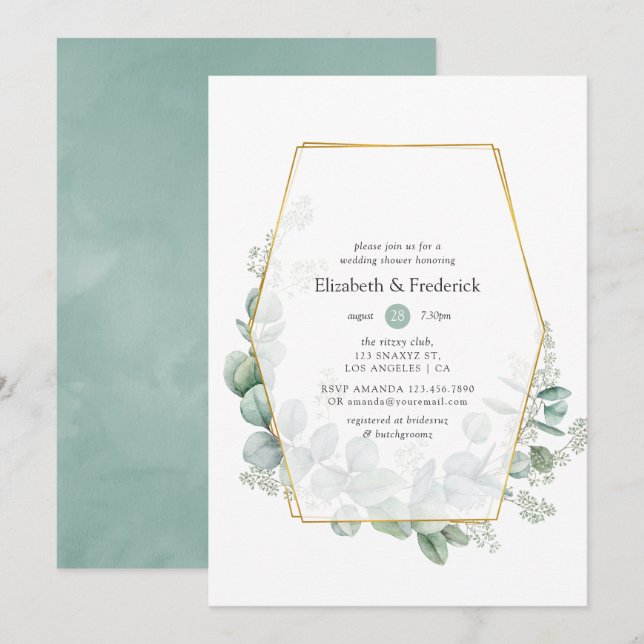 Watercolor Eucalyptus Geometric Wedding Shower Invitation (Front/Back)