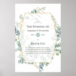 Watercolor Eucalyptus Geometric Wedding Welcome Poster