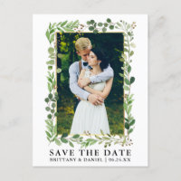 Watercolor Eucalyptus Gold Frame Save The Date