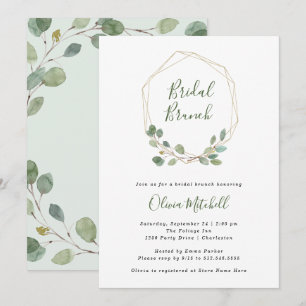 Watercolor Eucalyptus Gold Geometric Bridal Brunch Invitation