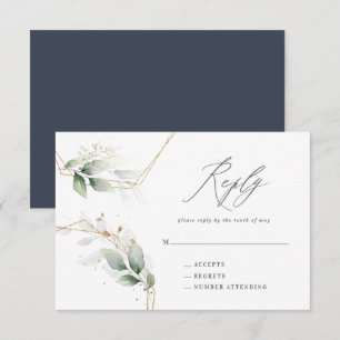 Watercolor eucalyptus gold geometric wedding reply RSVP card